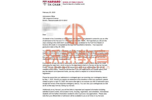 Harvard · 计算生物学 录取通知书
